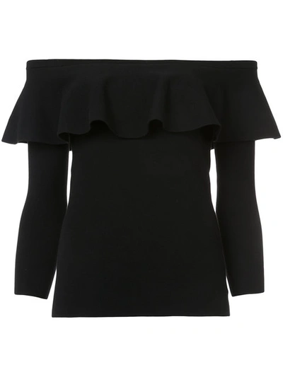 Michael Kors Off-the-shoulder Ruffled Stretch-knit Top In Black