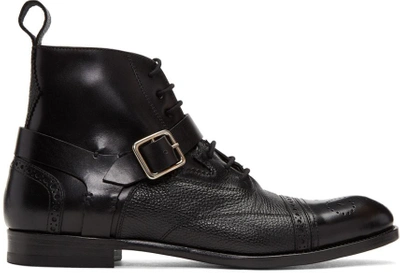Alexander Mcqueen Panelled Leather Harness Brogue Boots In Black