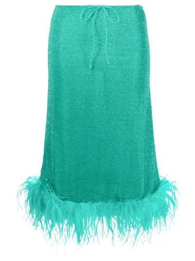 Oseree Feather-trim Midi Skirt In Water