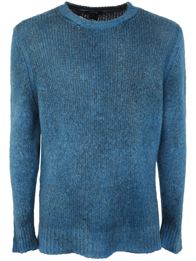 Avant Toi Round Neck Brushed Bio Cotton Blend Pullover In Blue