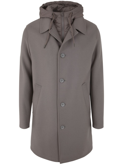 Herno Long Coat With Hood In Grey