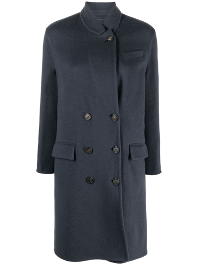 Brunello Cucinelli Double Breasted Overcoat In Blue