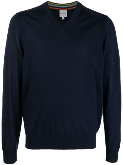 Paul Smith Knitted V-neck Jumper In Blau