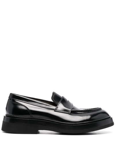 Santoni Patent-finish Leather Loafers In Black