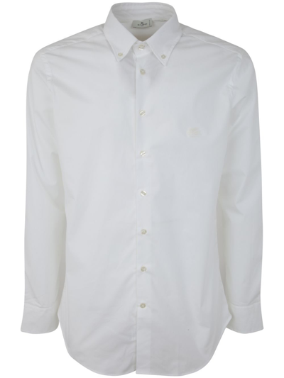Etro Fuji Botton Down Slim Shirt With Logo In Bianco