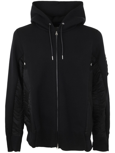 Sacai Sponge Sweat X Nylon Twill Hoodie In Black