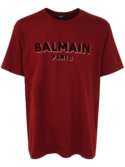 Balmain Bulky Fit Flock And Foil T-shirt In Red