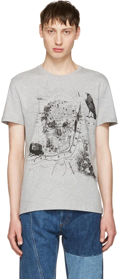 Alexander Mcqueen London Map-print Cotton T-shirt In Grey