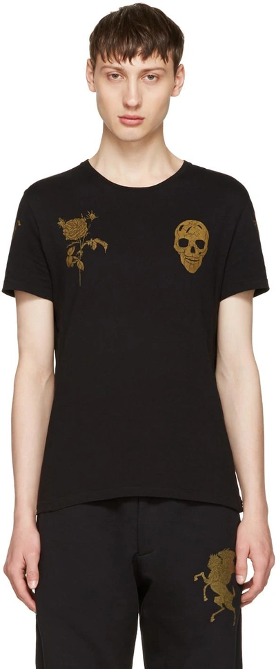 Alexander Mcqueen Skull And Rose Embroidered T-shirt In Nero