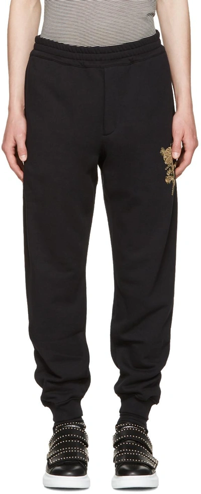 Alexander Mcqueen Black Beaded Floral Classic Lounge Trousers
