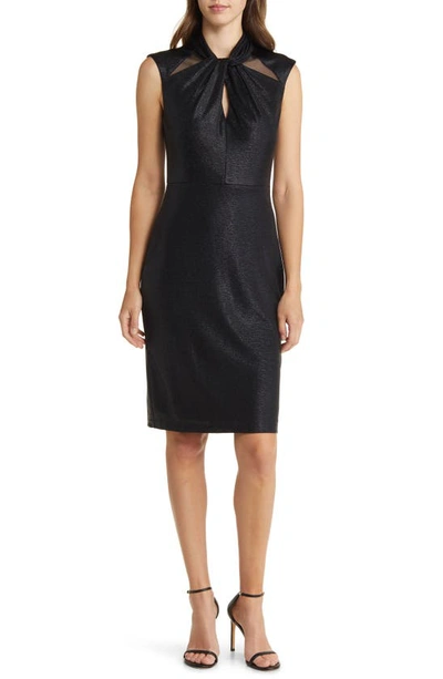 Vince Camuto Sequin Front Twist Keyhole Midi Dress In Black