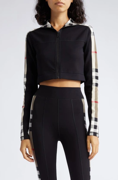 Burberry Cynthia Check Print Tech Crop Top In Black