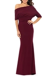 Betsy & Adam Plus Size Off-the-shoulder Scuba Gown In Bordeaux
