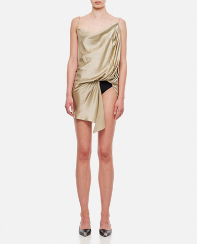 Christopher Esber Verdant Falls Draped Silk Satin Bodysuit In Gold