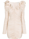 Magda Butrym Long-sleeve Ruched Silk Minidress In Neutrals