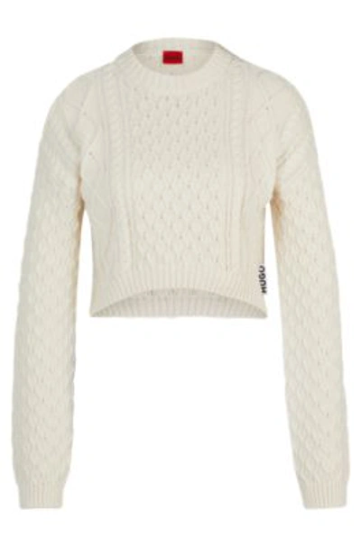 Hugo Cotton-blend Sweater With Cable-knit Structure In White