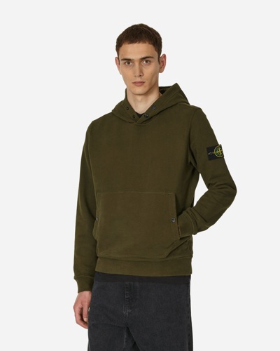 Stone Island Garment Dyed Hooded Sweatshirt Olive In Green