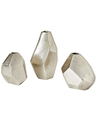 Global Views Set Of 3 Geo Vases In Nickel