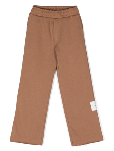 Msgm Kids' Logo-patch Elasticated Track Trousers In Brown