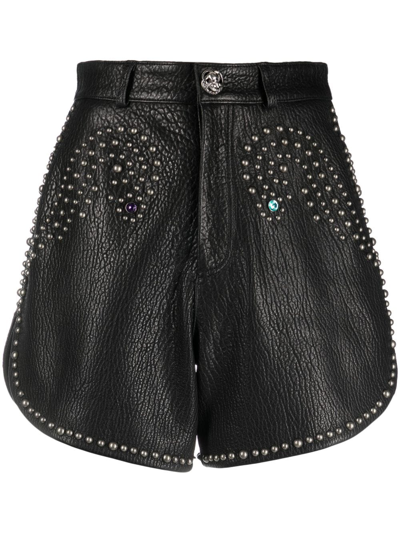 Philipp Plein Stud-embellished Leather Hot Pants In Black