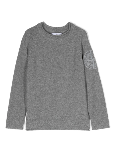 Stone Island Junior Kids' Compass-motif Long-sleeve T-shirt In Grey