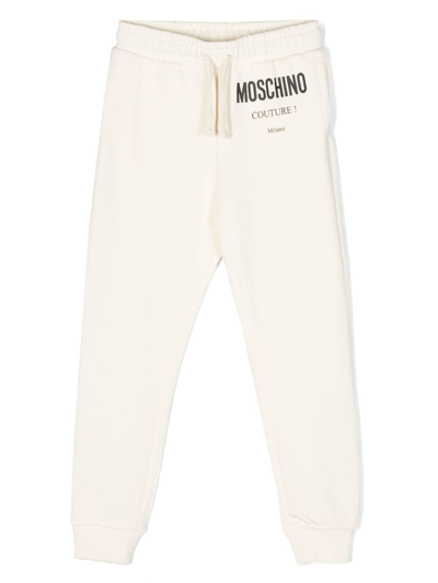 Moschino Kids' Logo-print Cotton Track Trousers In Neutrals