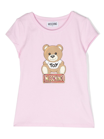 Moschino Kids' Teddy Bear Crew-neck T-shirt In Pink