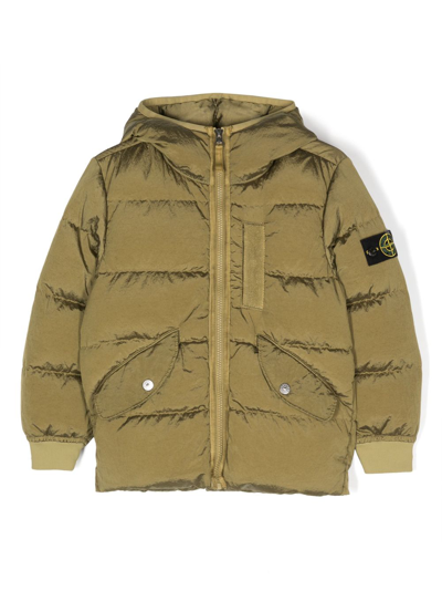 Stone Island Junior Kids' Compass-patch Padded Hooded Jacket In Green