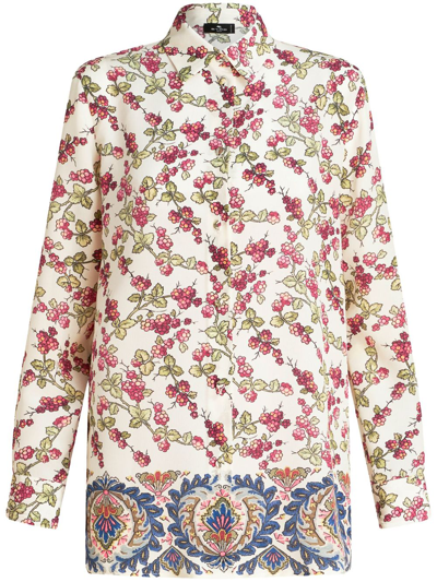 Etro Printed Silk Shirt In White