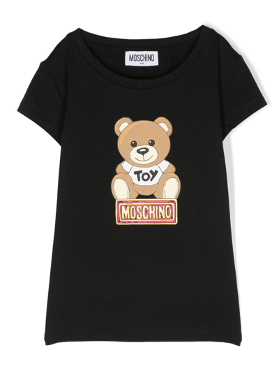 Moschino Kids' Teddy Bear Crew-neck T-shirt In Black