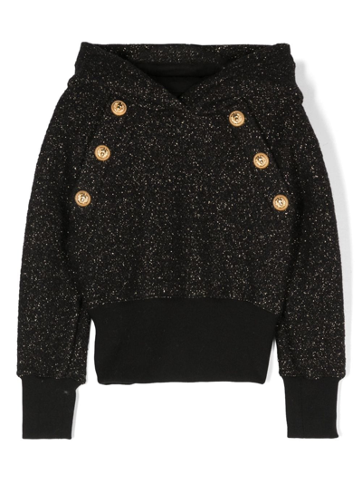 Balmain Kids' Glitter-detail Wool-blend Hoodie In Black