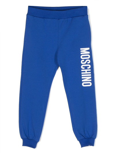 Moschino Kids' Logo-print Cotton Track Trousers In Blue