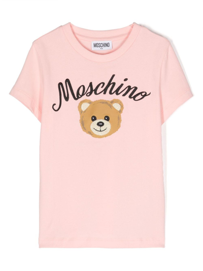 Moschino Kids' Teddy Bear Crew-neck T-shirt In Pink