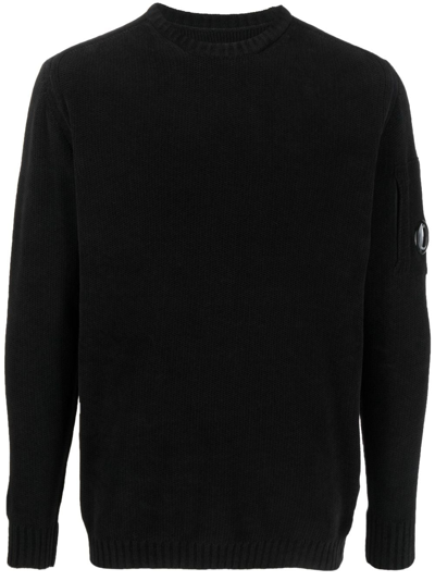 C.p. Company Lens-detail Knitted Cotton Jumper In Black