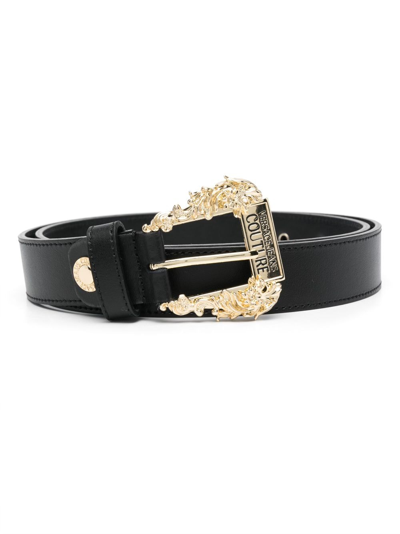 Versace Jeans Couture Baroque-buckle Leather Belt In Black