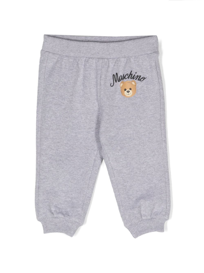 Moschino Babies' Teddy Bear Cotton Track Trousers In Grey