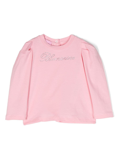 Miss Blumarine Babies' Logo缀饰棉混纺卫衣 In Pink