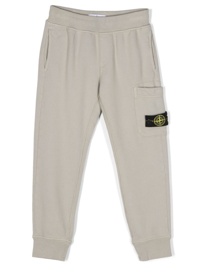 Stone Island Junior Kids' Compass-motif Cotton Track Pants In Neutrals