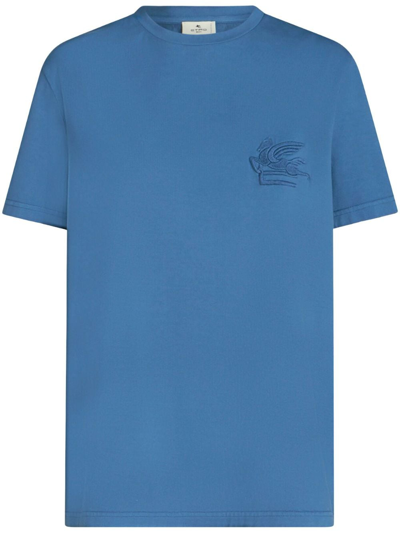 Etro Baumwoll T-shirt Mit Logo In Light Blue