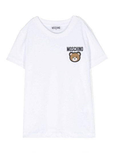 Moschino Kids' Teddy Bear-print Cotton T-shirt In White