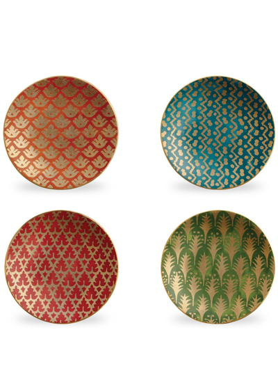L'objet Set Of 4 Fortuny Assorted Canapé Plates (15cm) In Red