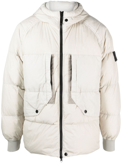 Stone Island Compass-patch Puffer Jacket In Neutrals