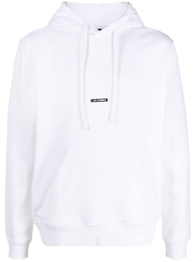 Les Hommes Logo-patch Drawstring Cotton Hoodie In White