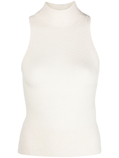 Patou Mock-neck Sleeveless Knitted Top In White