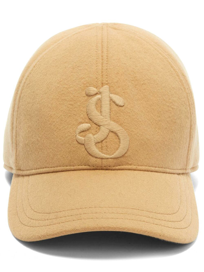 Jil Sander Logo-embroidery Cashmere Baseball Cap In Pastel_brown
