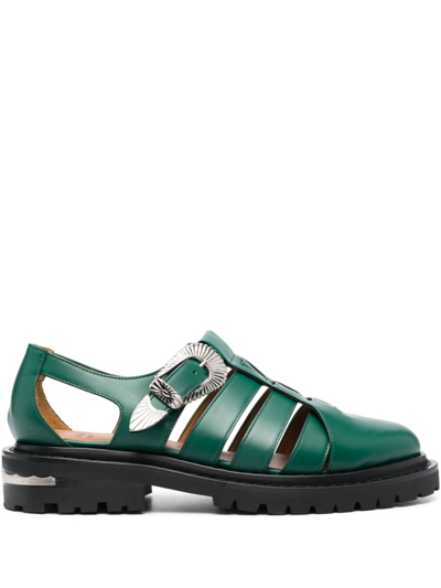 Toga Virilis Cut-out Leather Sandals In Green