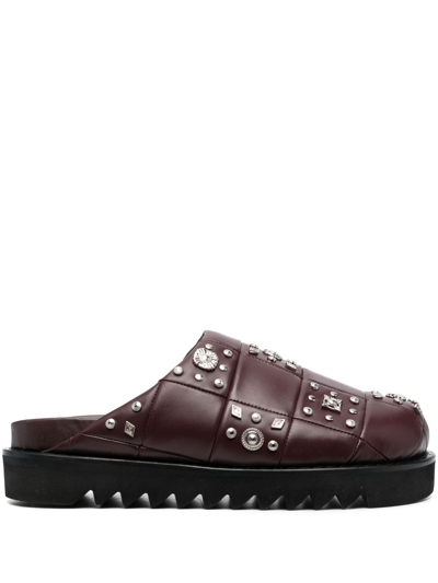 Toga Virilis Stud-embellished Leather Slippers In Purple