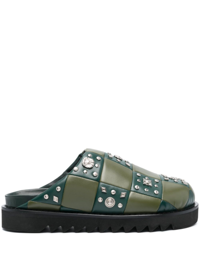 Toga Virilis Checkerboard-pattern Leather Slides In Green