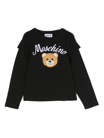 Moschino Kids' Teddy Bear Crew-neck Sweatshirt In Black
