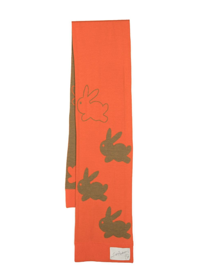 Jw Anderson Patterned-intarsia Knitted Wool Scarf In Orange